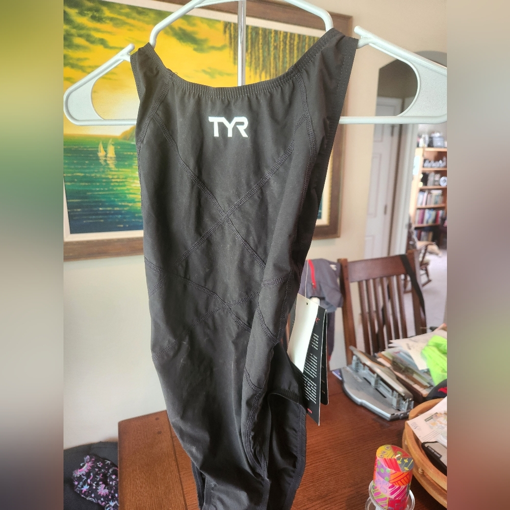 TYR Black One Piece Performance Swimsuit Racer Technology